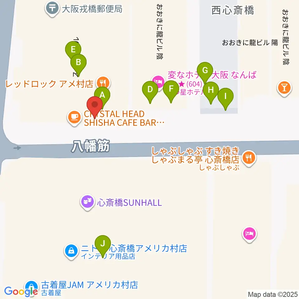 心斎橋Anima周辺のファミレス・ファーストフード一覧地図