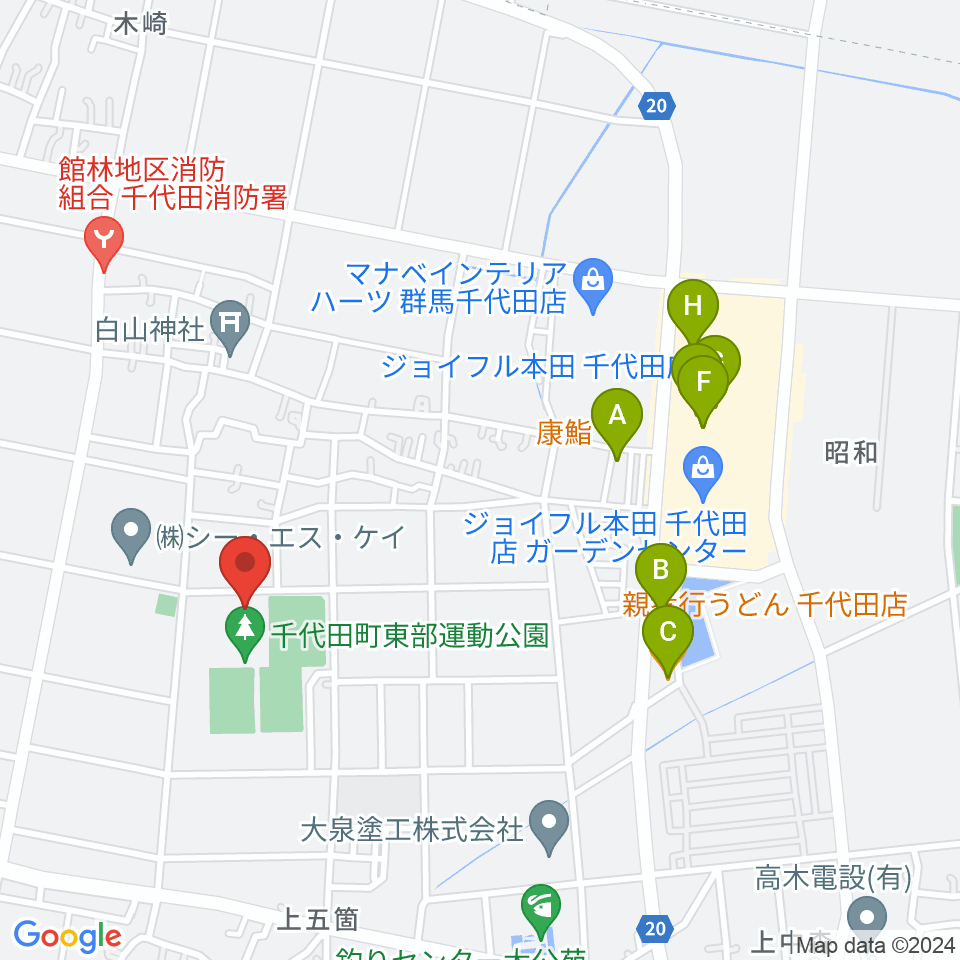 KAKINUMAアリーナ 千代田町総合体育館周辺のファミレス・ファーストフード一覧地図