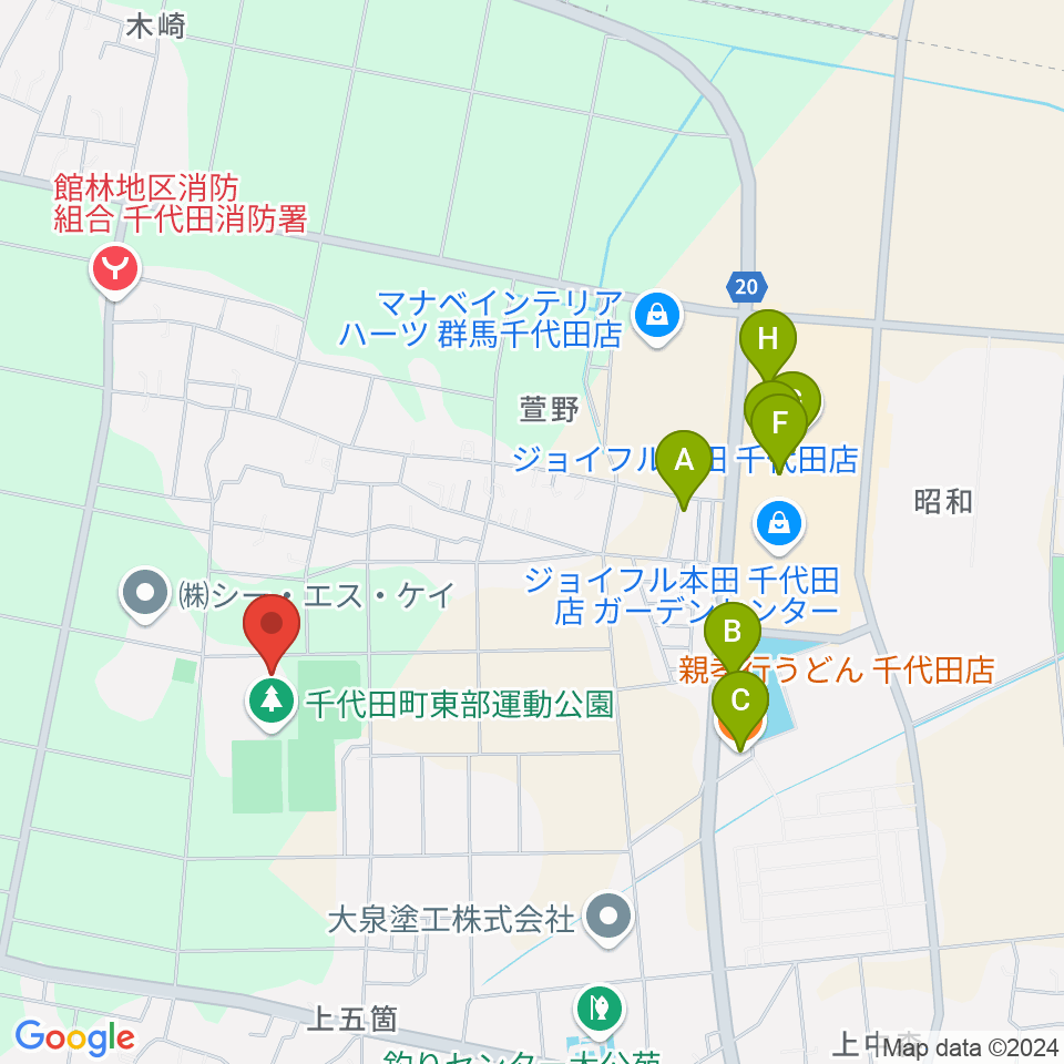 KAKINUMAアリーナ 千代田町総合体育館周辺のファミレス・ファーストフード一覧地図