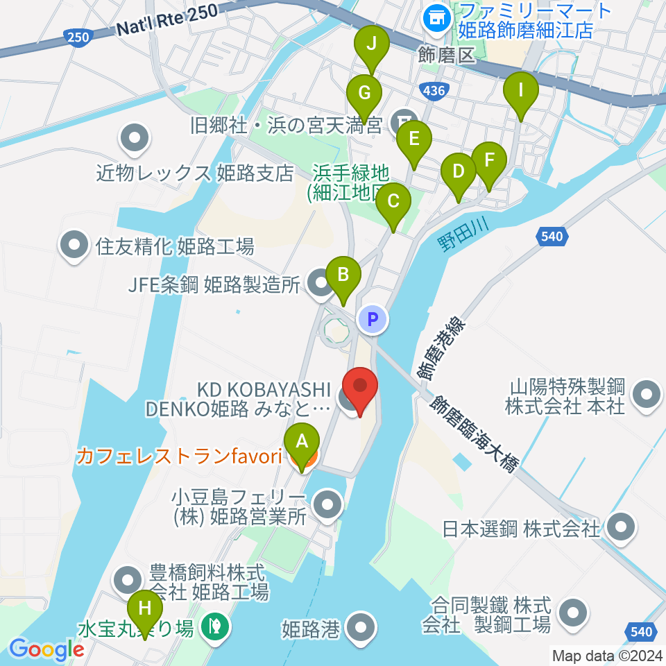 KD姫路みなとドーム周辺のファミレス・ファーストフード一覧地図