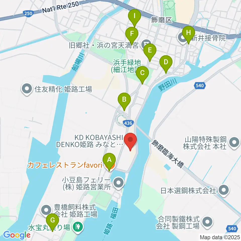KD姫路みなとドーム周辺のファミレス・ファーストフード一覧地図
