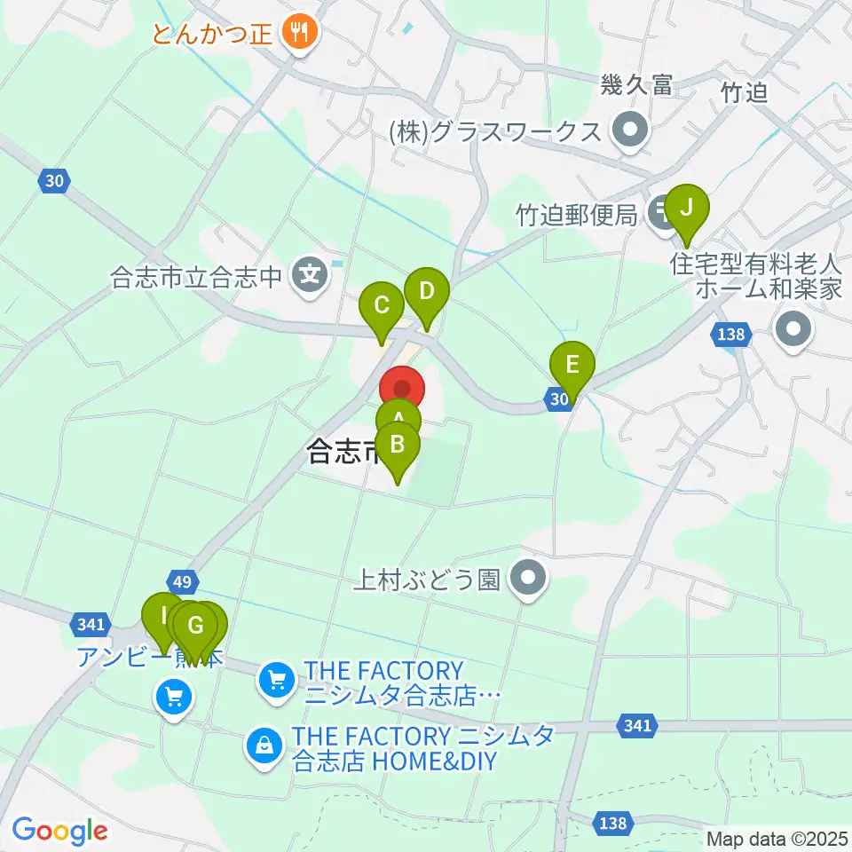 合志市総合体育館周辺のファミレス・ファーストフード一覧地図