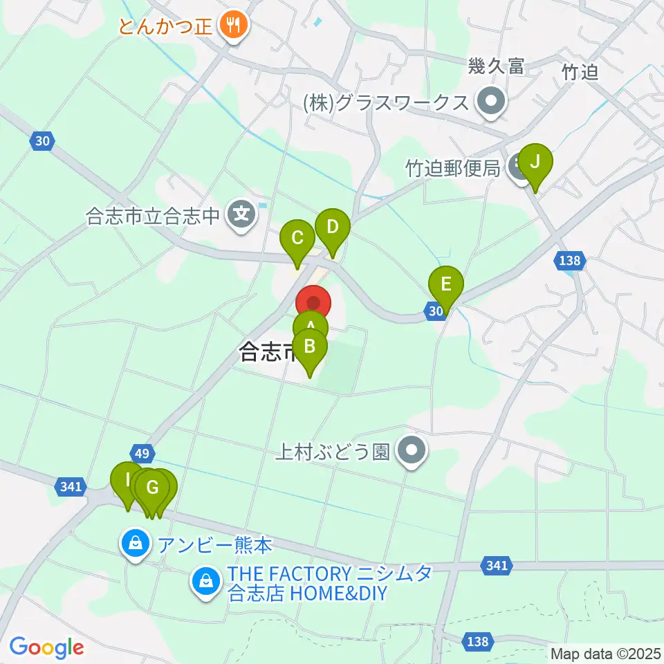 合志市総合体育館周辺のファミレス・ファーストフード一覧地図