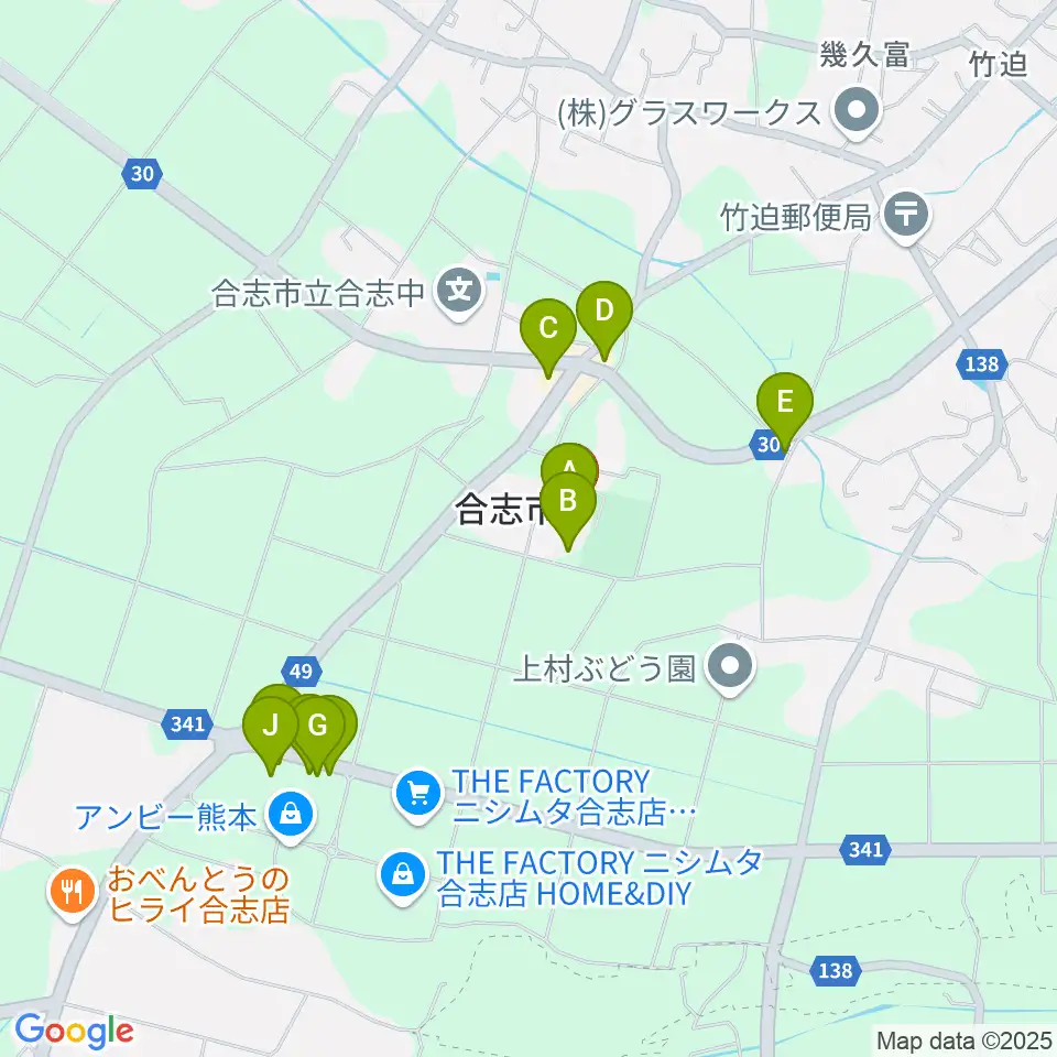 合志市文化会館周辺のファミレス・ファーストフード一覧地図