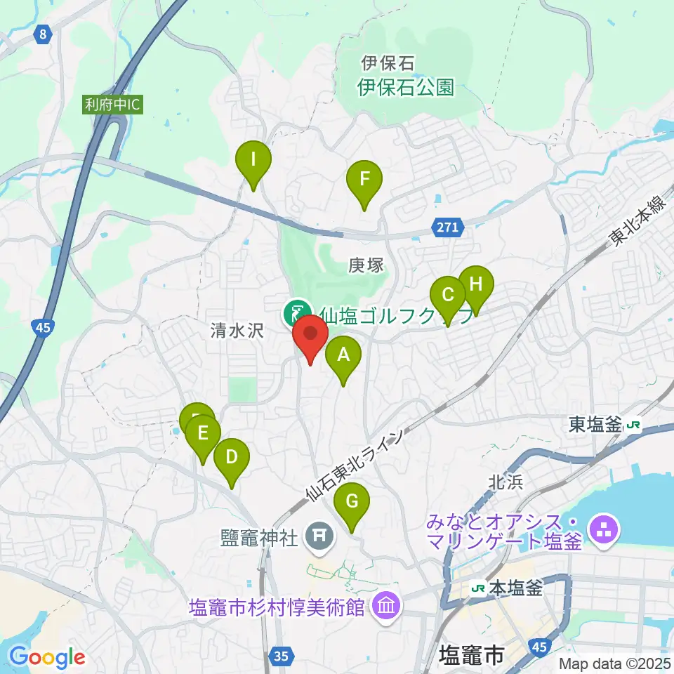 塩釜ガス体育館周辺のファミレス・ファーストフード一覧地図