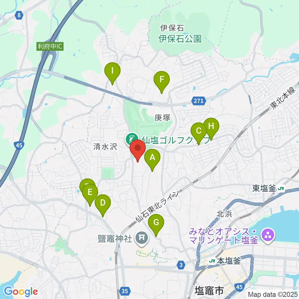 塩釜ガス体育館周辺のファミレス・ファーストフード一覧地図