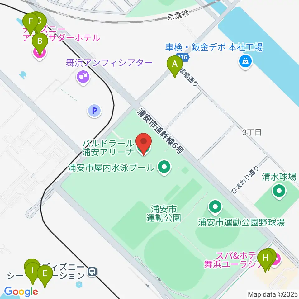 バルドラール浦安アリーナ周辺のファミレス・ファーストフード一覧地図