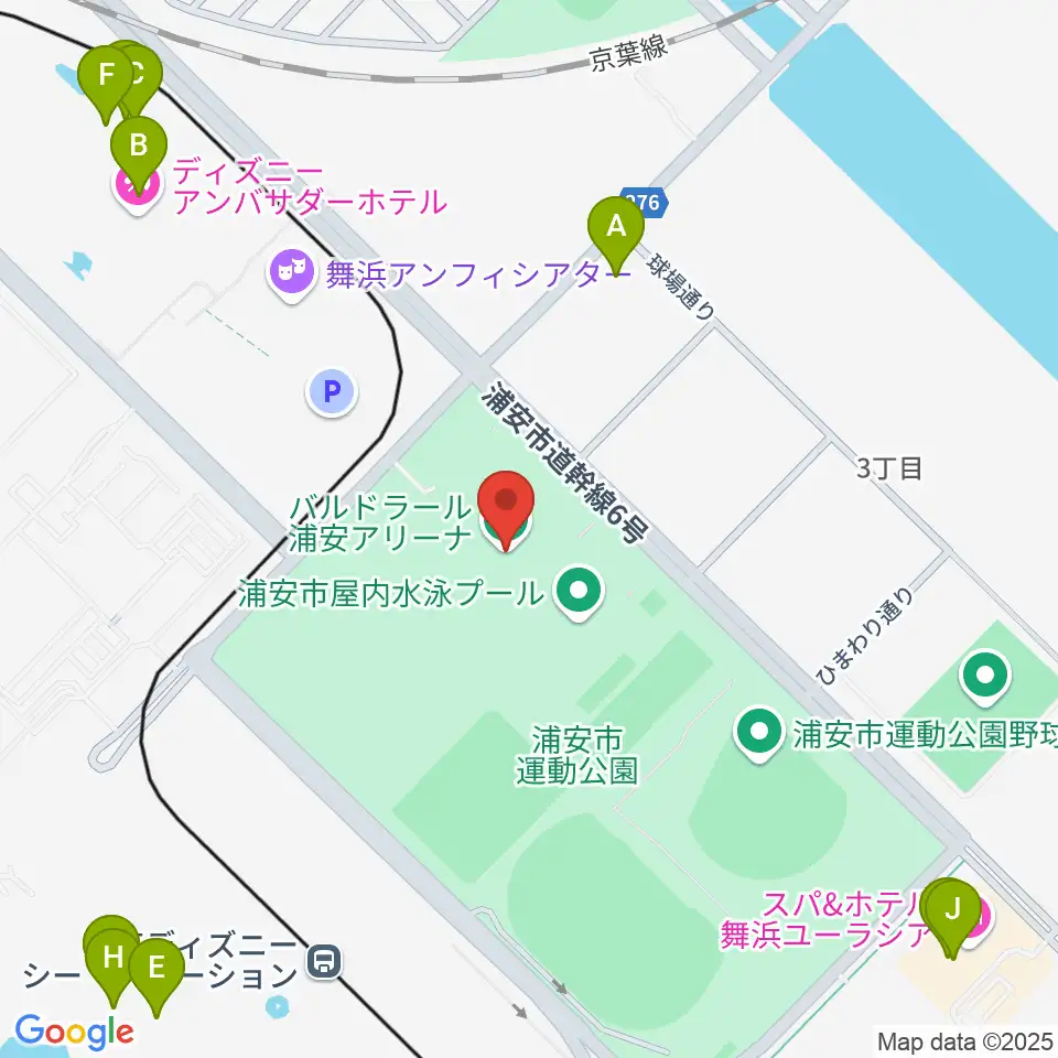バルドラール浦安アリーナ周辺のファミレス・ファーストフード一覧地図