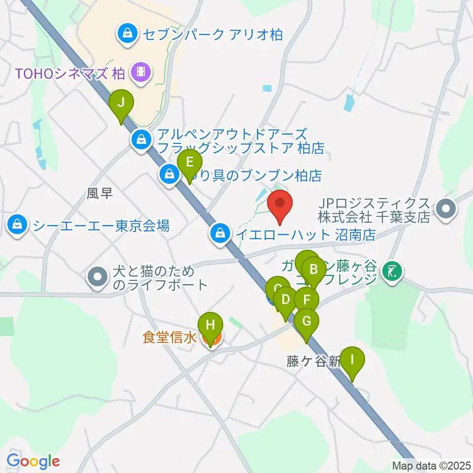 柏市沼南体育館周辺のファミレス・ファーストフード一覧地図