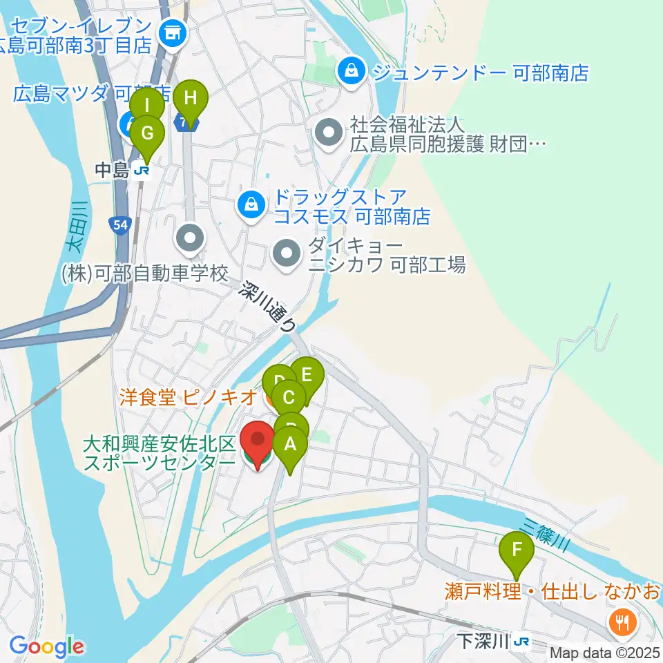 大和興産安佐北区スポーツセンター周辺のファミレス・ファーストフード一覧地図