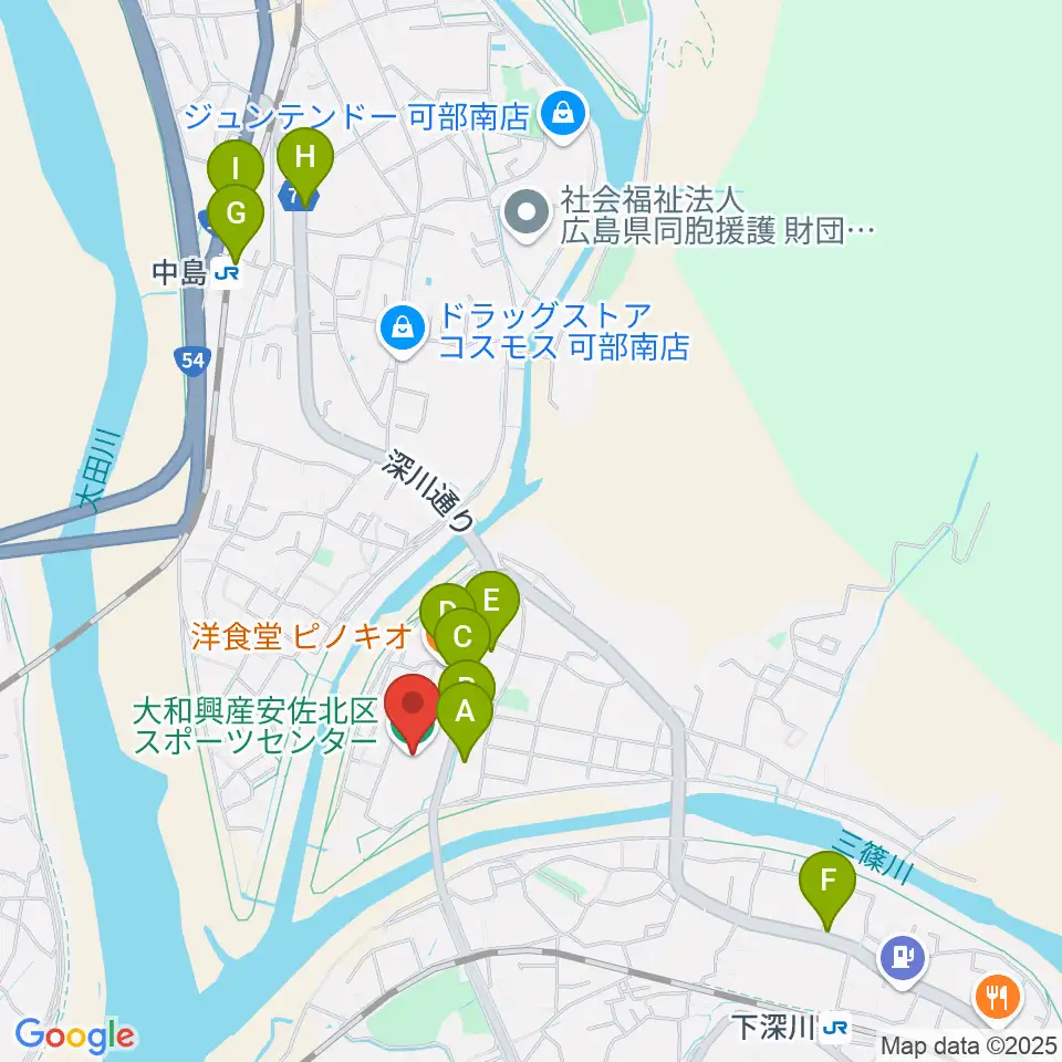 大和興産安佐北区スポーツセンター周辺のファミレス・ファーストフード一覧地図