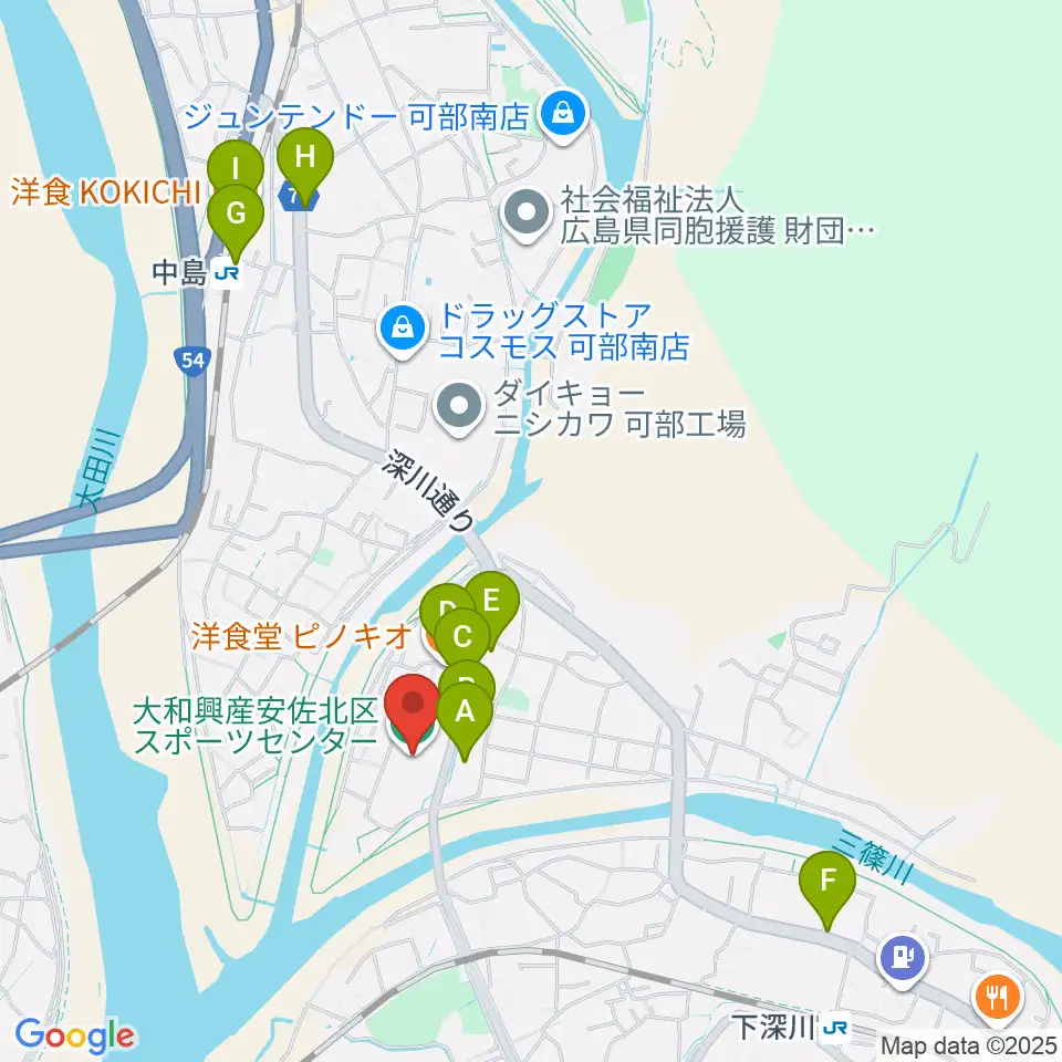 大和興産安佐北区スポーツセンター周辺のファミレス・ファーストフード一覧地図