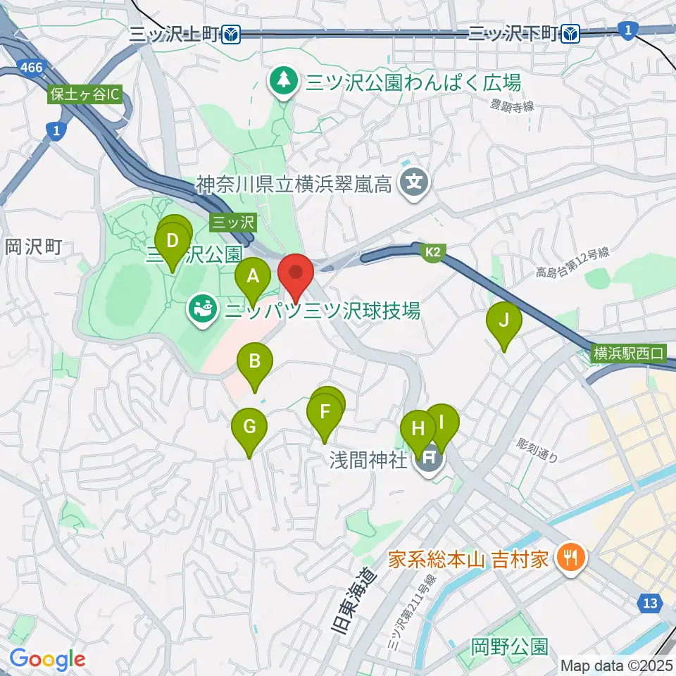 横浜市平沼記念体育館周辺のファミレス・ファーストフード一覧地図