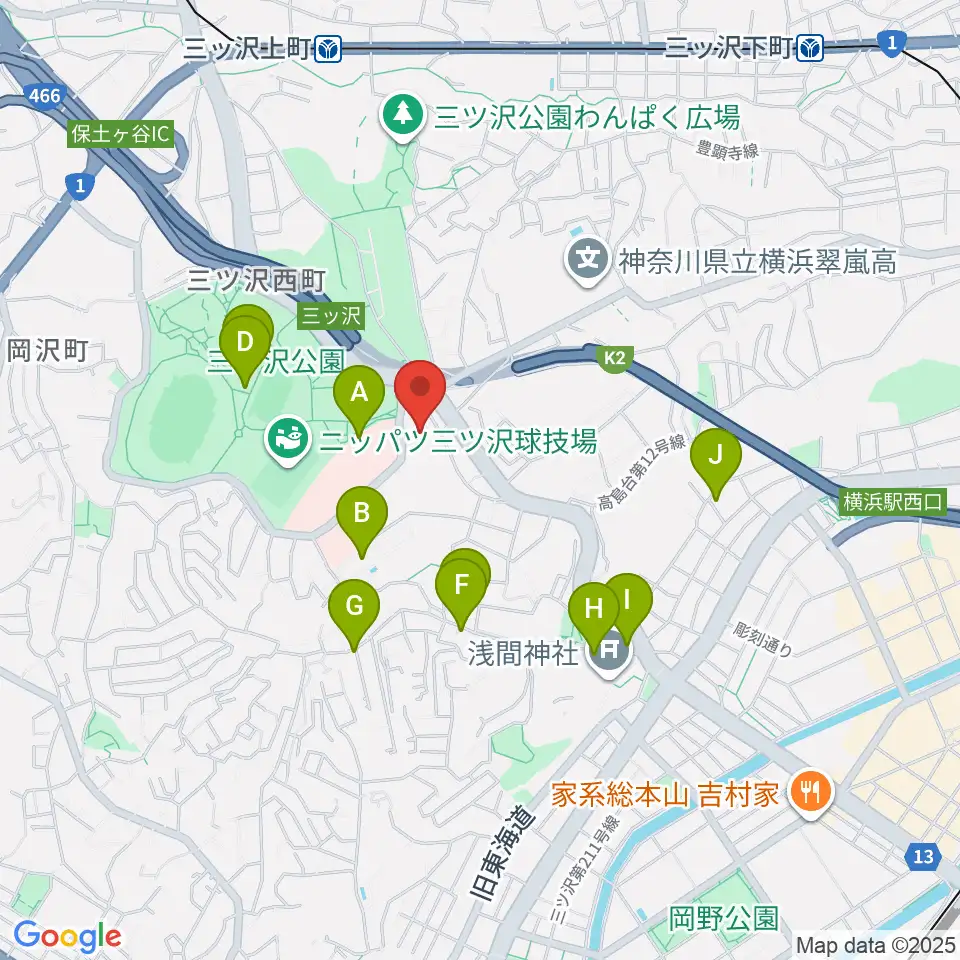 横浜市平沼記念体育館周辺のファミレス・ファーストフード一覧地図