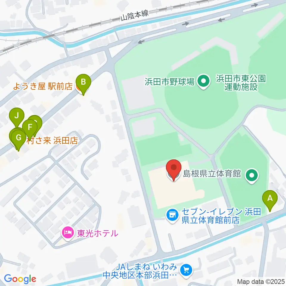 島根県立体育館周辺のファミレス・ファーストフード一覧地図