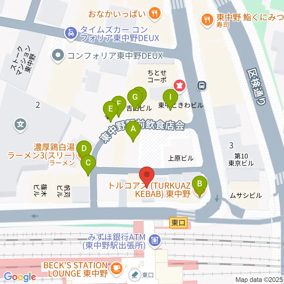 ヴァイオリン工房レゾネイト周辺のファミレス・ファーストフード一覧地図