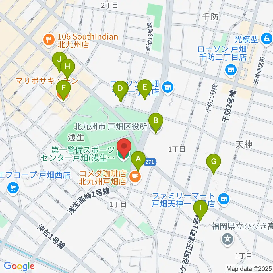 第一警備スポーツセンター戸畑周辺のファミレス・ファーストフード一覧地図