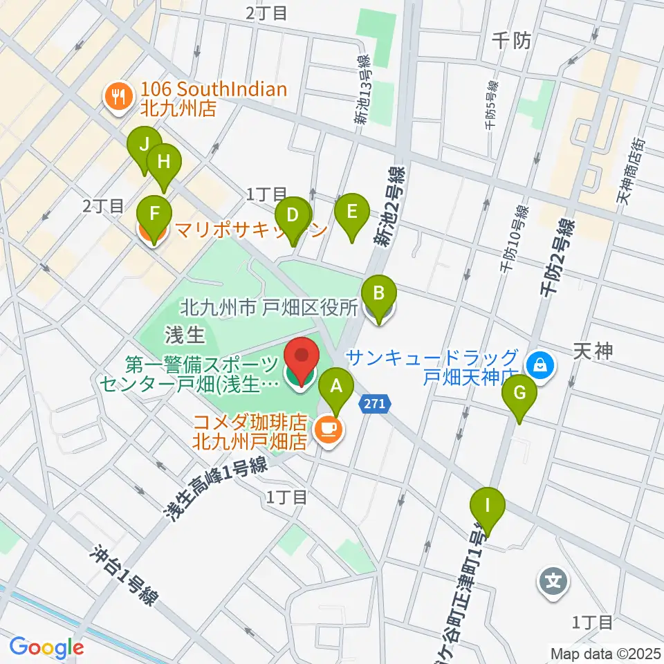 第一警備スポーツセンター戸畑周辺のファミレス・ファーストフード一覧地図