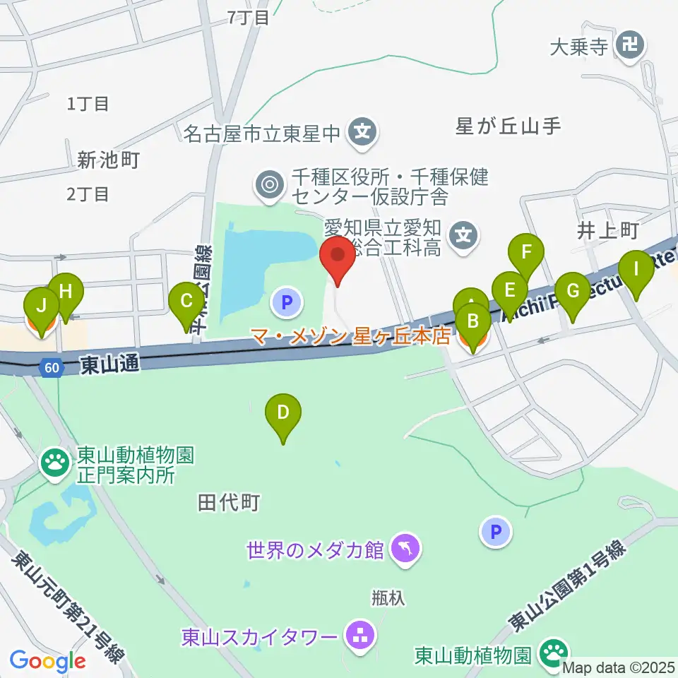 名古屋市千種スポーツセンター周辺のファミレス・ファーストフード一覧地図