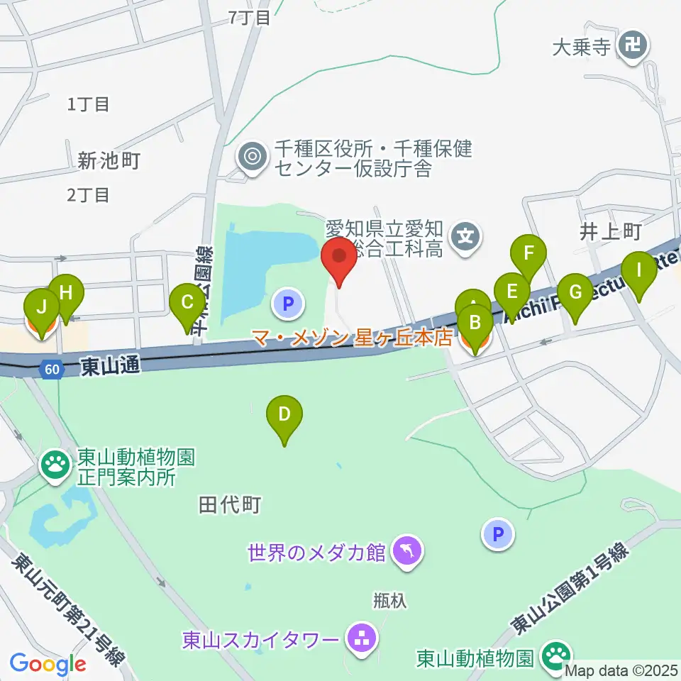 名古屋市千種スポーツセンター周辺のファミレス・ファーストフード一覧地図