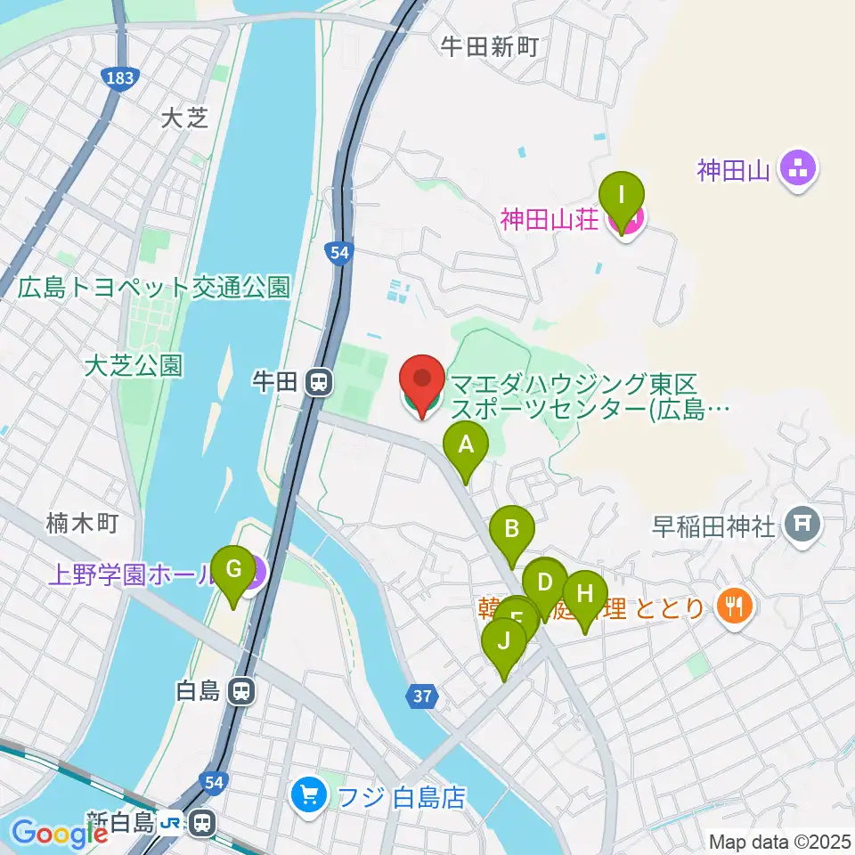 マエダハウジング東区スポーツセンター周辺のファミレス・ファーストフード一覧地図