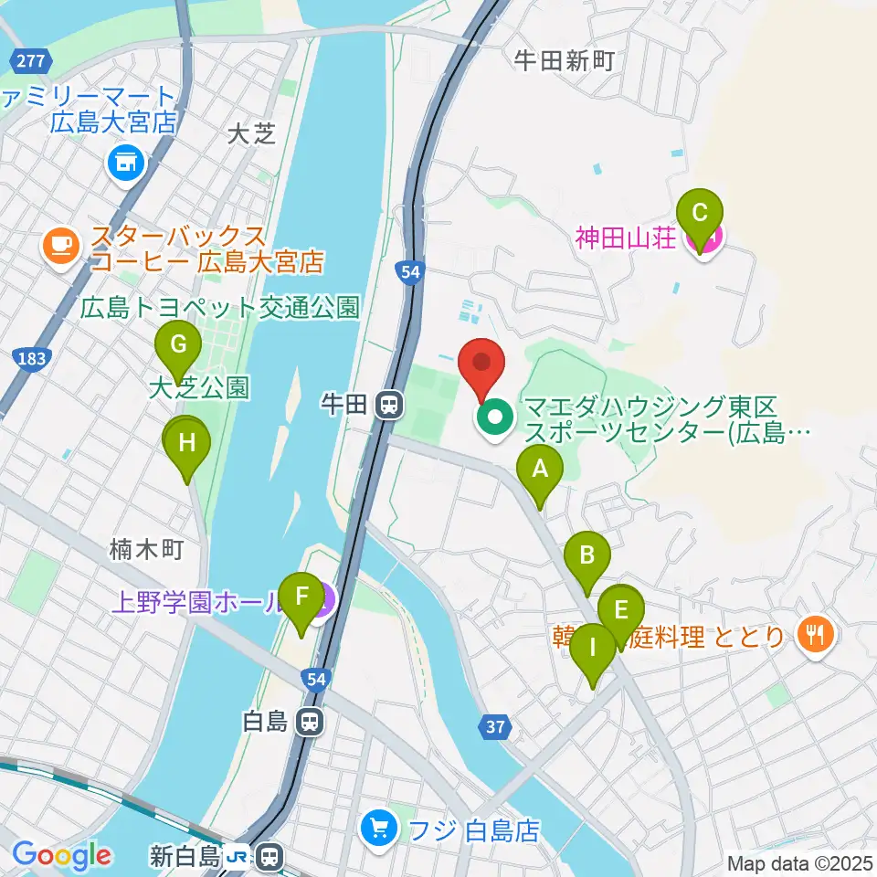 ひろしんビッグウェーブ周辺のファミレス・ファーストフード一覧地図