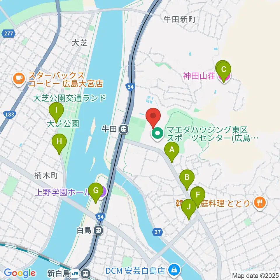 ひろしんビッグウェーブ周辺のファミレス・ファーストフード一覧地図