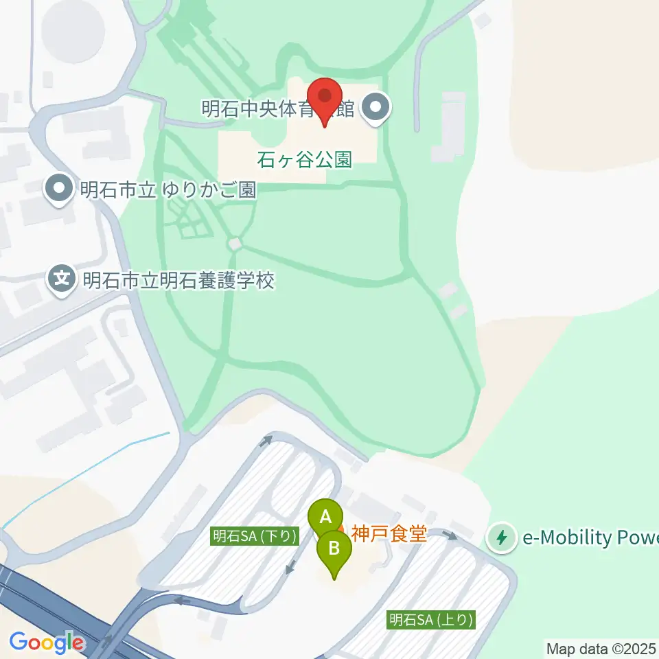 明石中央体育会館周辺のファミレス・ファーストフード一覧地図