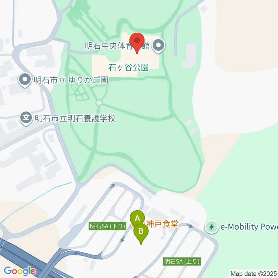 明石中央体育会館周辺のファミレス・ファーストフード一覧地図