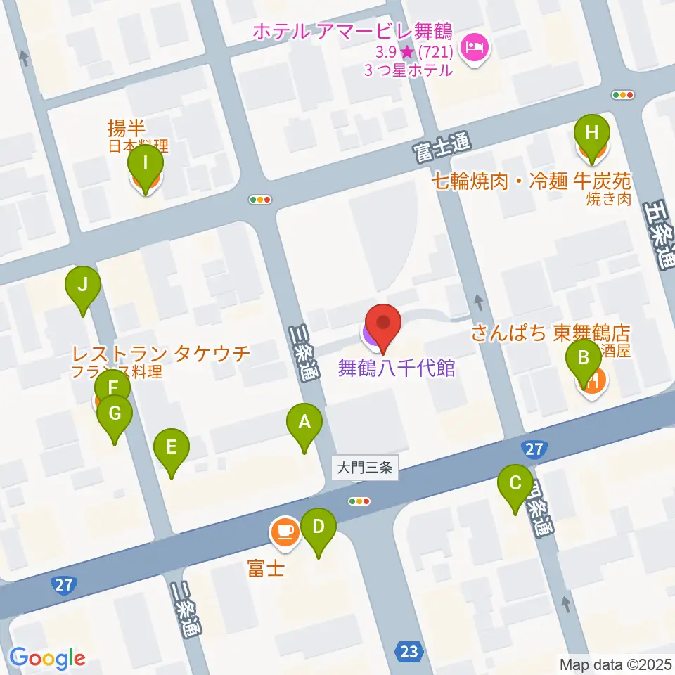 舞鶴八千代館周辺のファミレス・ファーストフード一覧地図