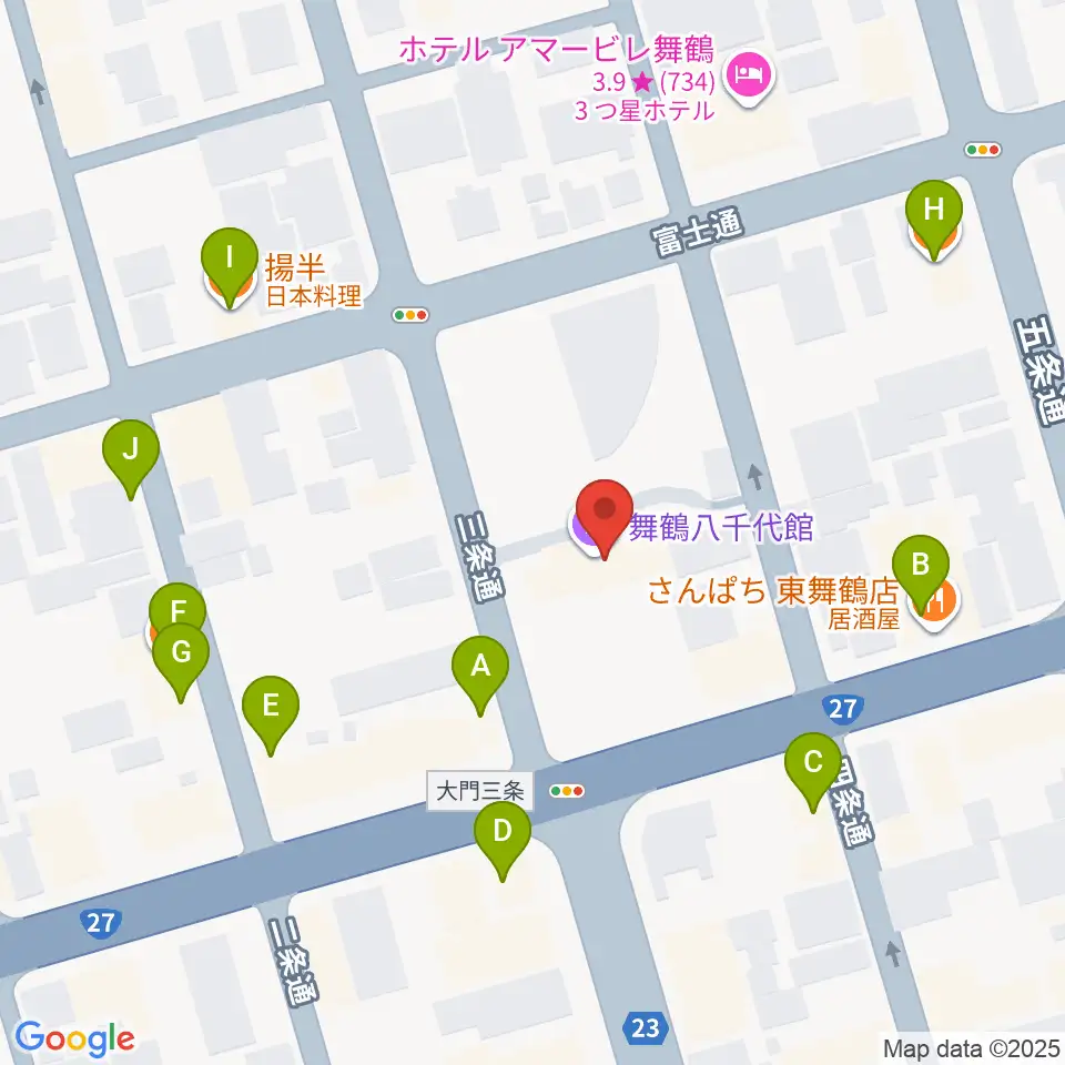 舞鶴八千代館周辺のファミレス・ファーストフード一覧地図