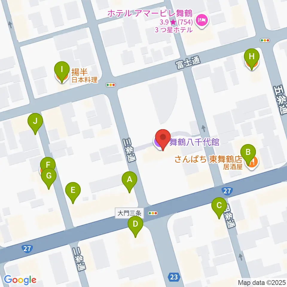舞鶴八千代館周辺のファミレス・ファーストフード一覧地図