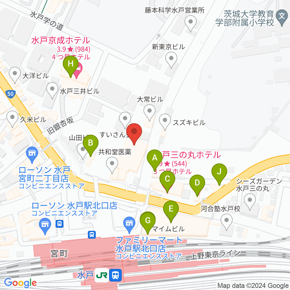 駿優教育会館大ホール周辺のファミレス・ファーストフード一覧地図