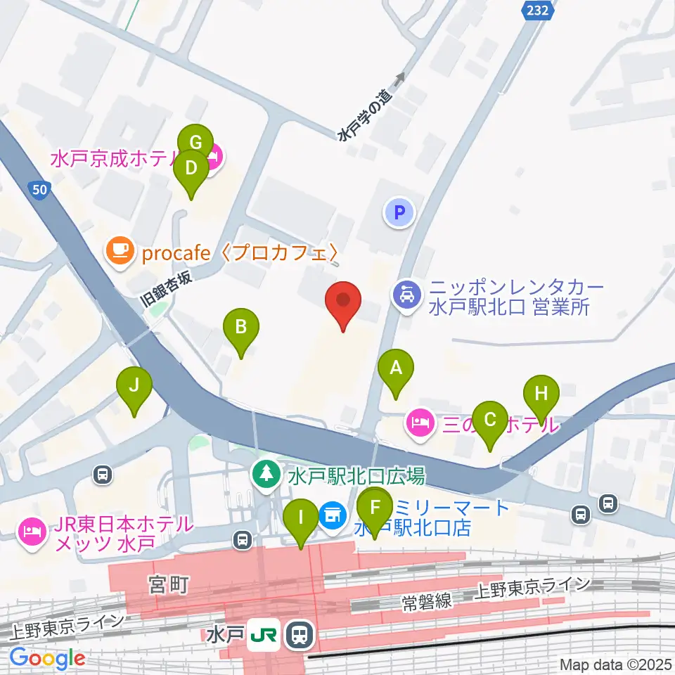 駿優教育会館大ホール周辺のファミレス・ファーストフード一覧地図