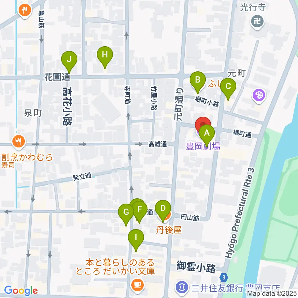 豊岡劇場周辺のファミレス・ファーストフード一覧地図