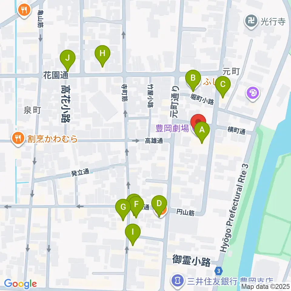 豊岡劇場周辺のファミレス・ファーストフード一覧地図