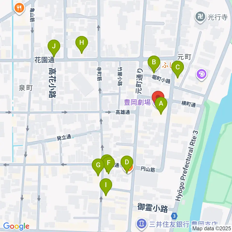 豊岡劇場周辺のファミレス・ファーストフード一覧地図