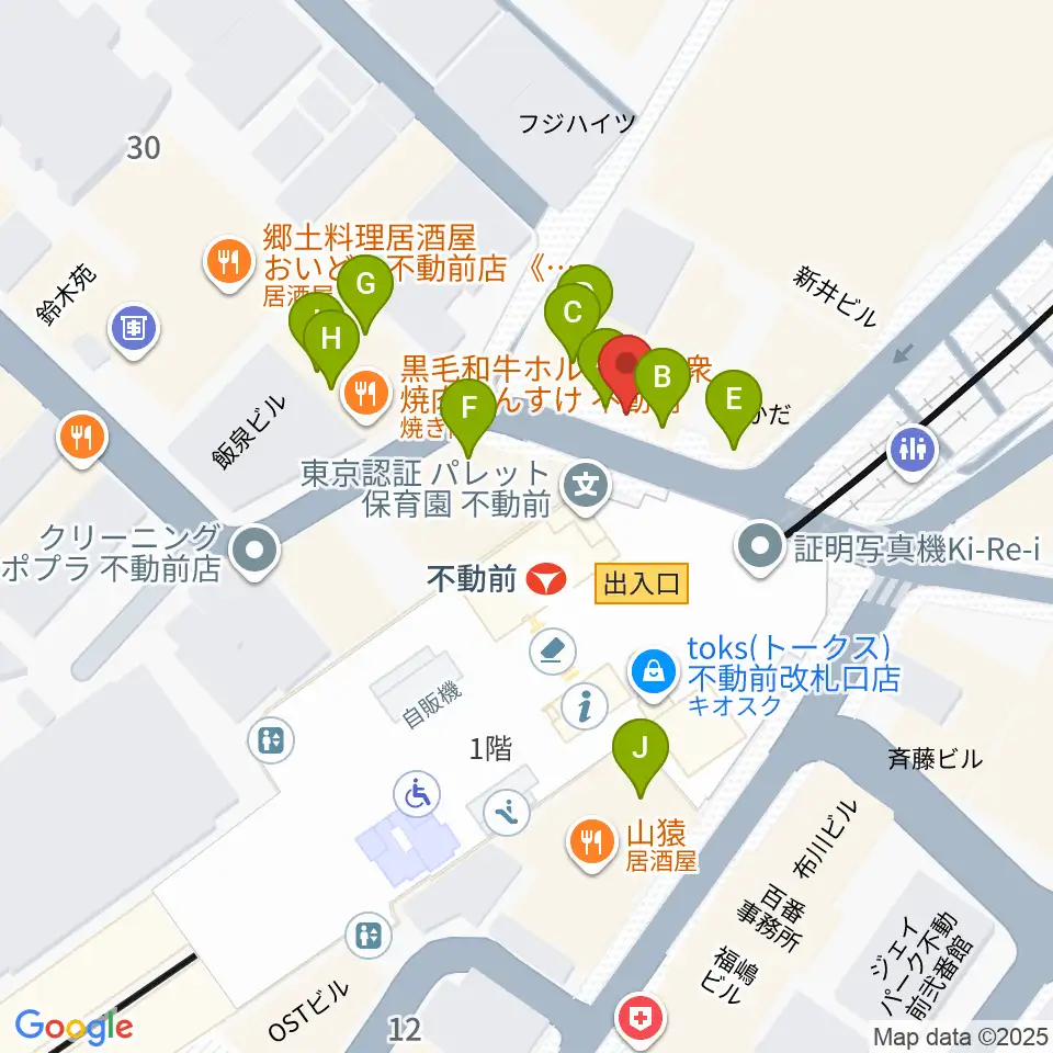 ピアノスタジオノア 目黒不動前店周辺のファミレス・ファーストフード一覧地図