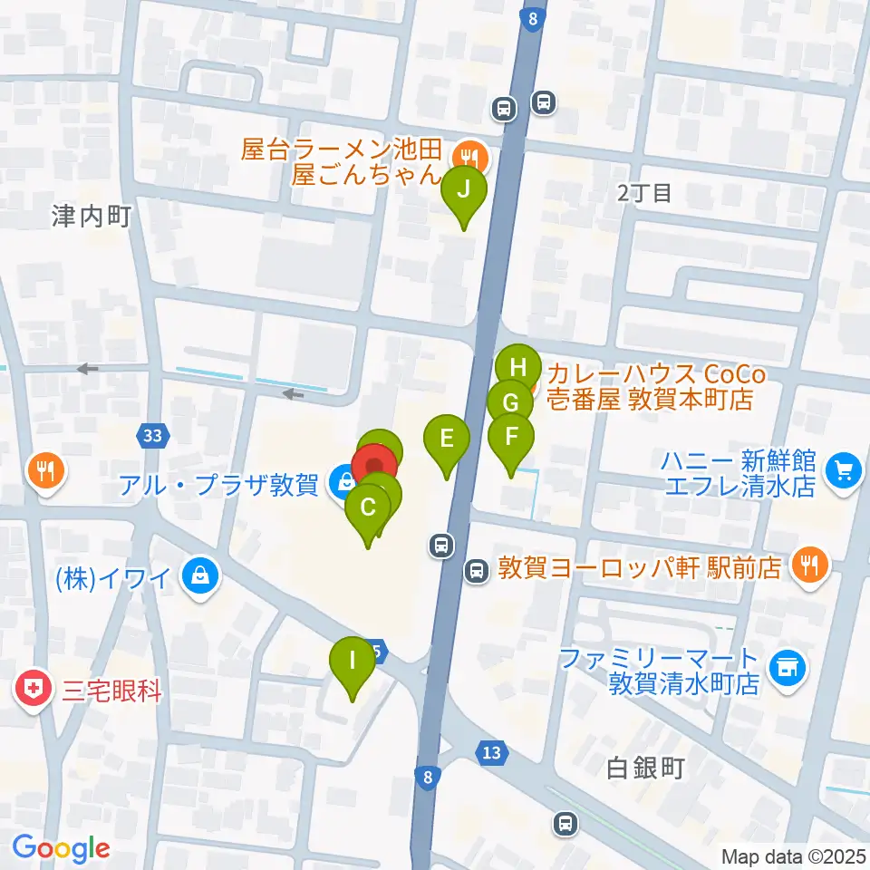 敦賀アレックスシネマ周辺のファミレス・ファーストフード一覧地図