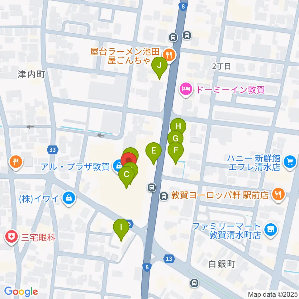敦賀アレックスシネマ周辺のファミレス・ファーストフード一覧地図
