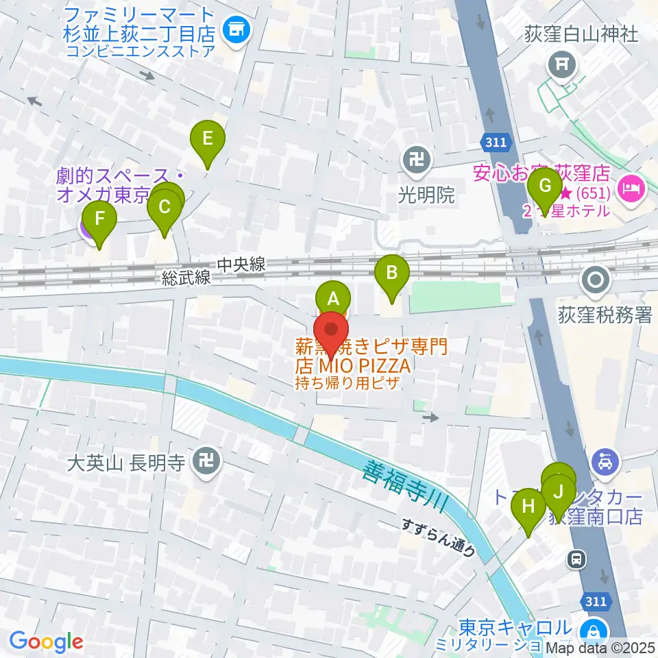 鶴屋弓弦店周辺のファミレス・ファーストフード一覧地図