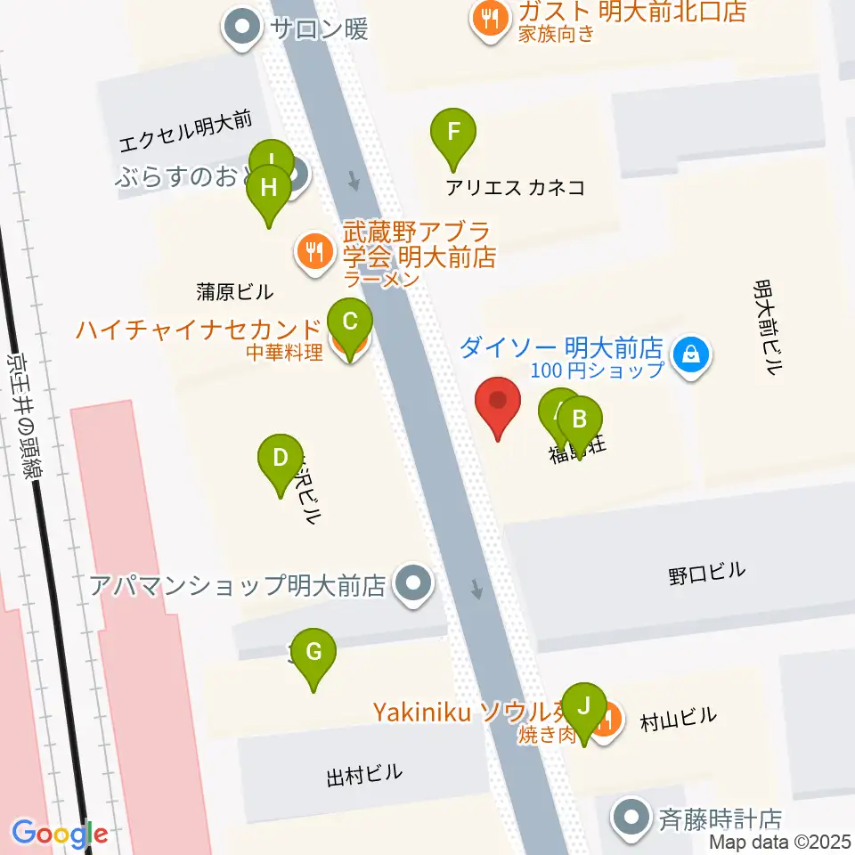 ハナムラ楽器周辺のファミレス・ファーストフード一覧地図