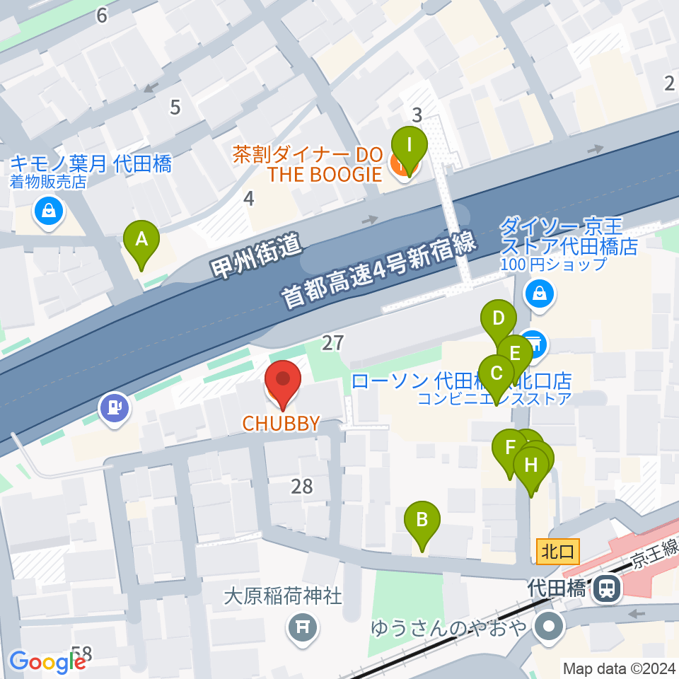 代田橋CHUBBY周辺のファミレス・ファーストフード一覧地図