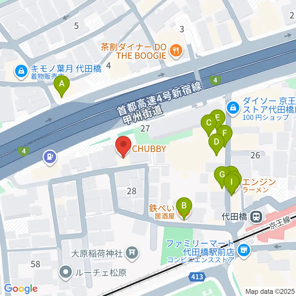 代田橋CHUBBY周辺のファミレス・ファーストフード一覧地図