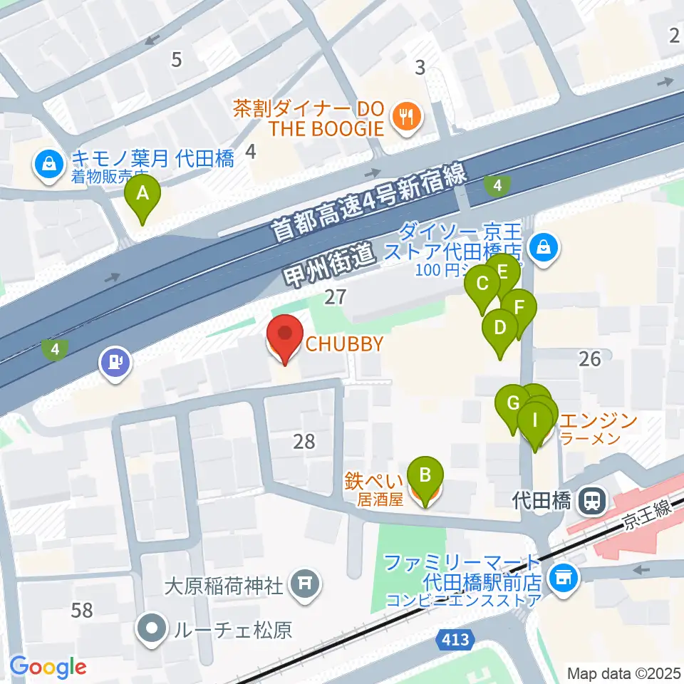 代田橋CHUBBY周辺のファミレス・ファーストフード一覧地図