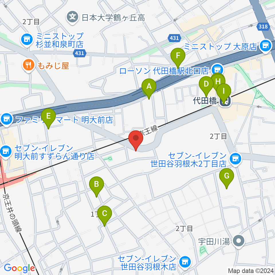 スタジオ・イヴ Stringraphy周辺のファミレス・ファーストフード一覧地図