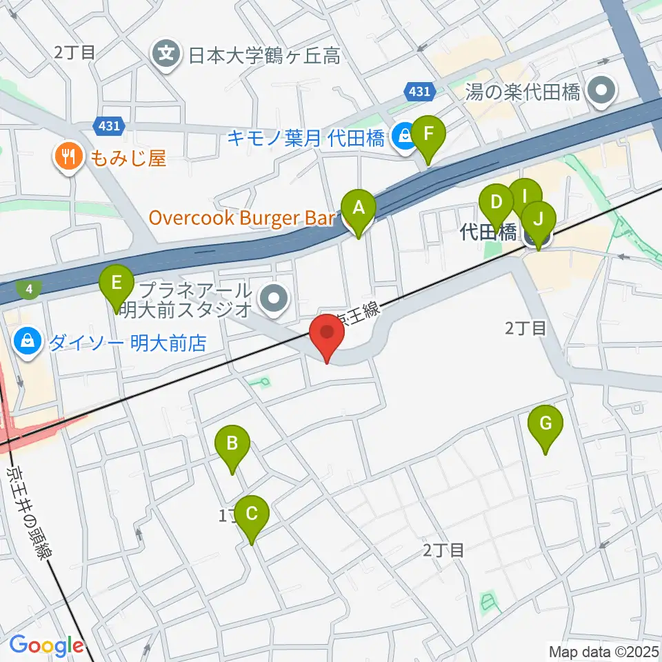 スタジオ・イヴ Stringraphy周辺のファミレス・ファーストフード一覧地図