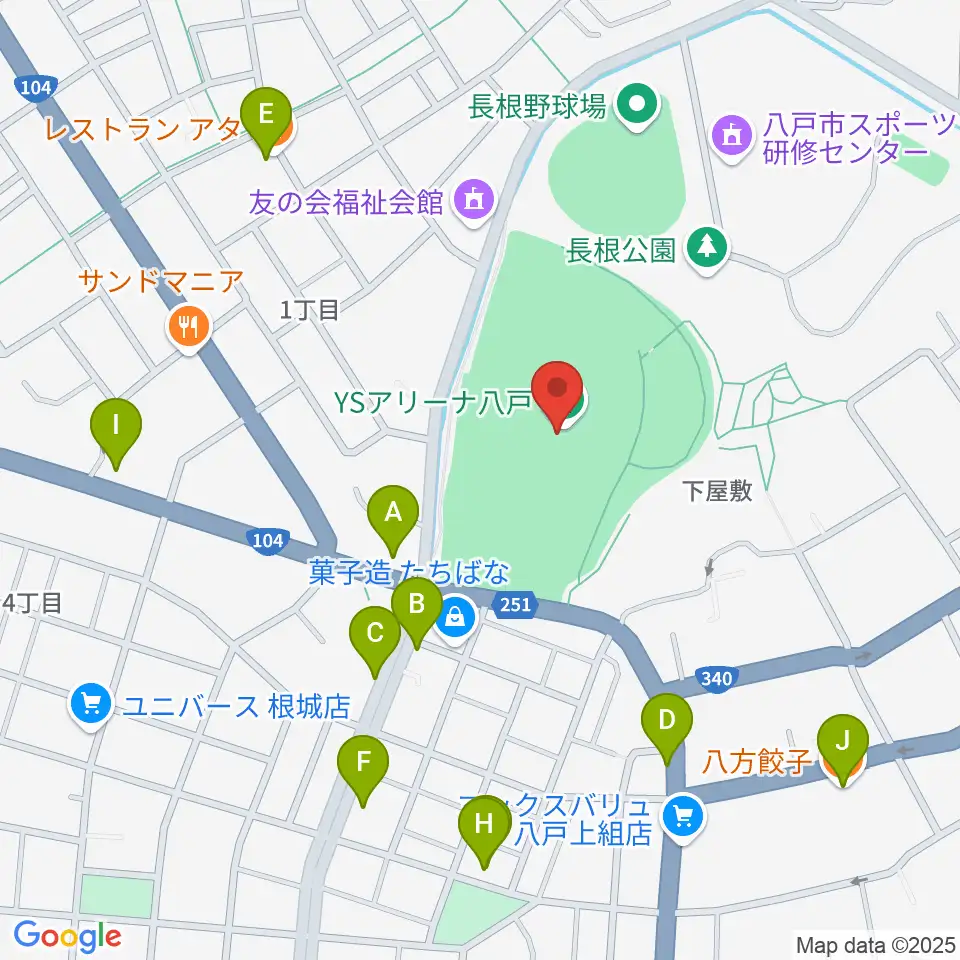 YSアリーナ八戸周辺のファミレス・ファーストフード一覧地図