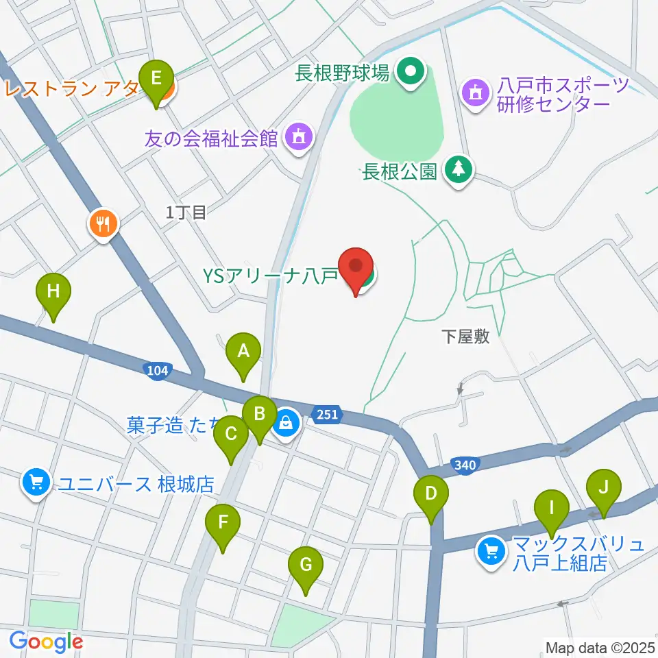 YSアリーナ八戸周辺のファミレス・ファーストフード一覧地図