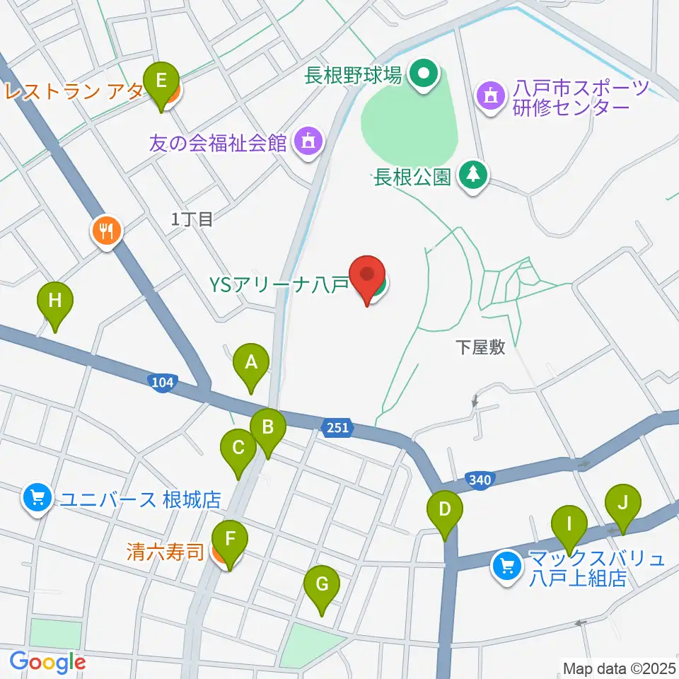 YSアリーナ八戸周辺のファミレス・ファーストフード一覧地図